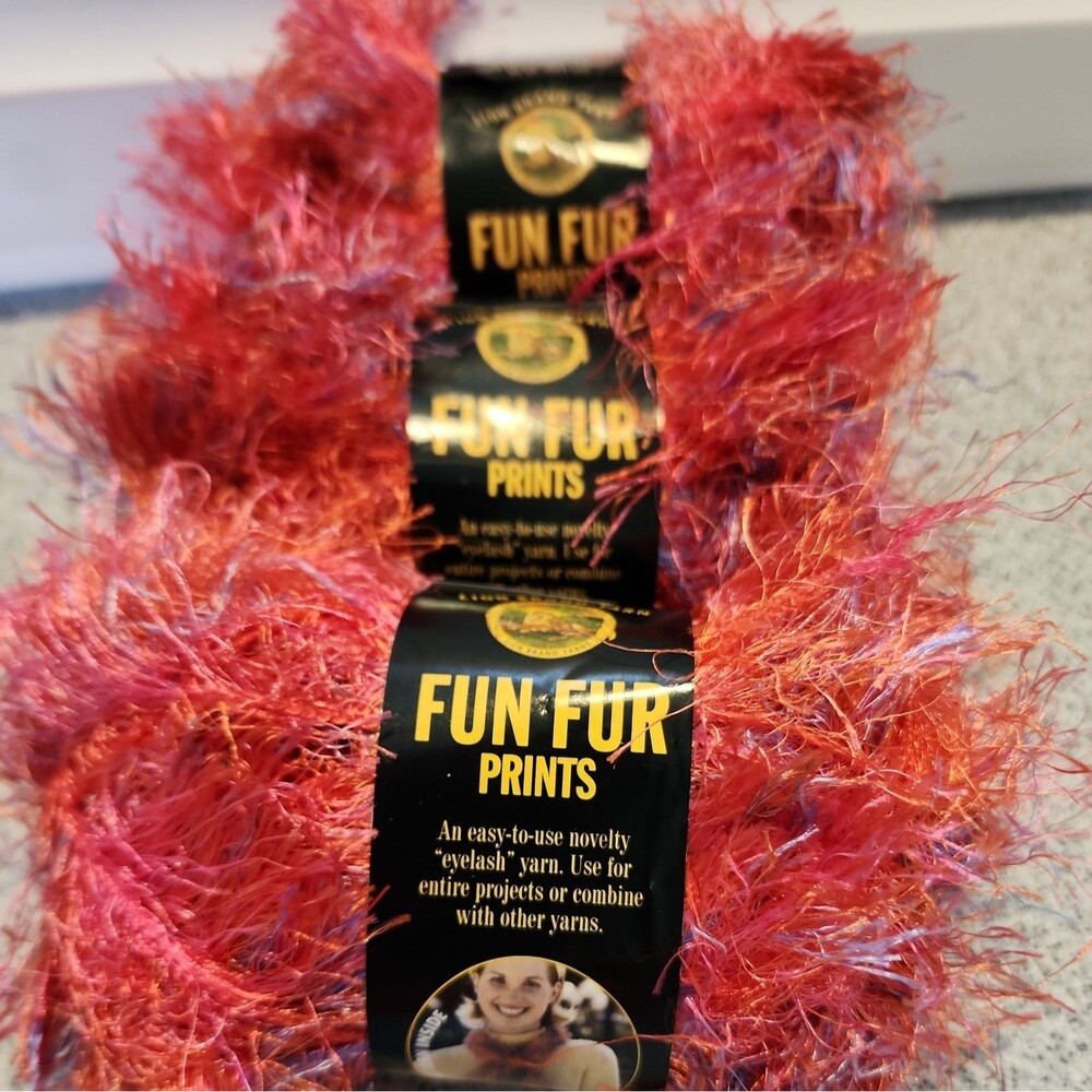 Lion Brand Fun Fur 3 Skein Lot - Color #414 Mango - 100% Polyester